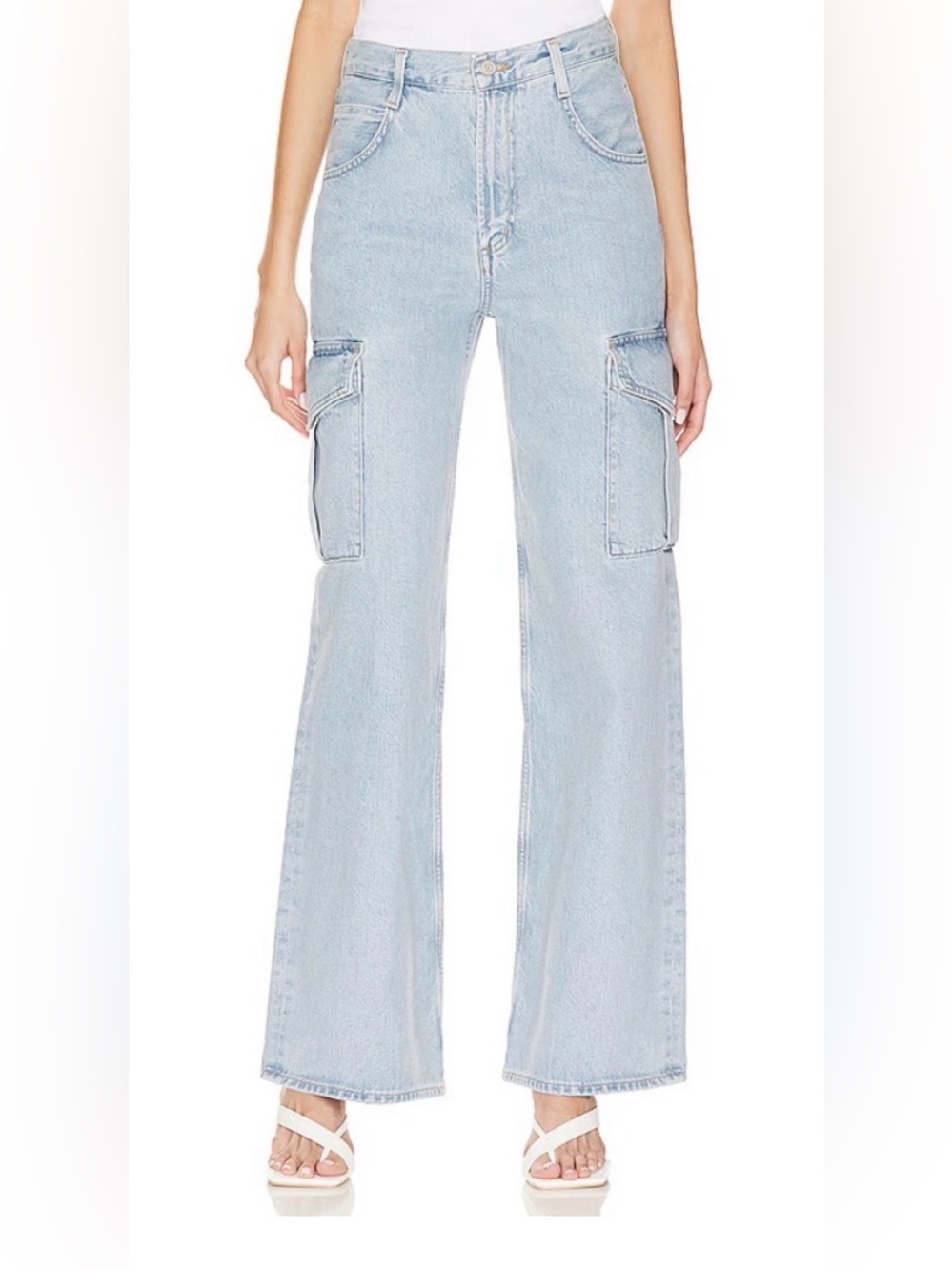 Agolde Minka Light Wash Denim Cargo Jeans Realm Wash Size 28